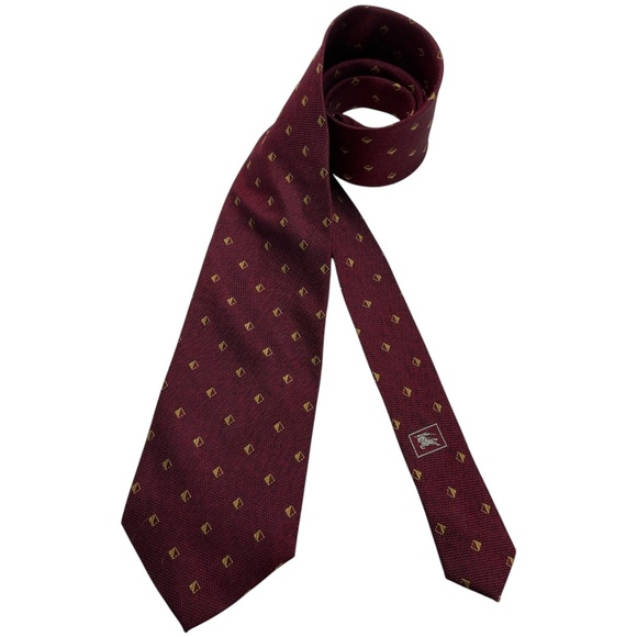 🆕BURBERRY Burgundy Geometric Silk LUXURY Tie ITALY - Picture 1 of 6